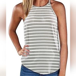 Women's Halter Tank in Grey and White Stripe